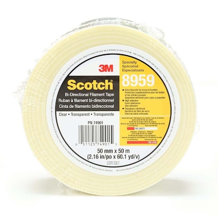 3M Scotch Bi-Directional Filament Tape 8959, Clear, 50 Mm X 50 M, 5.7 Mil, 1, Individually Wrapped 7010375600